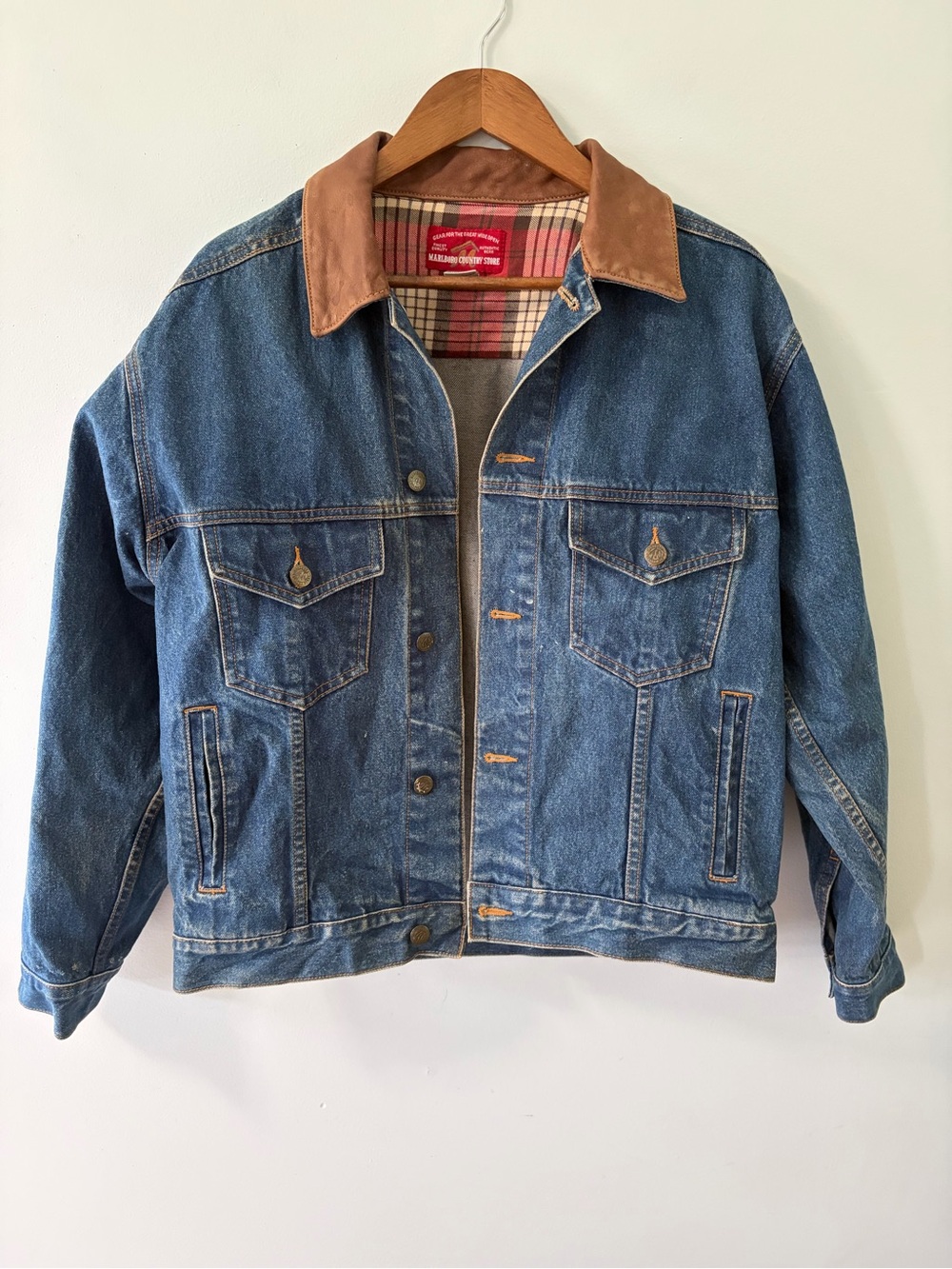 Vintage Marlboro Country Store Leather Collar Denim Jean Jacket